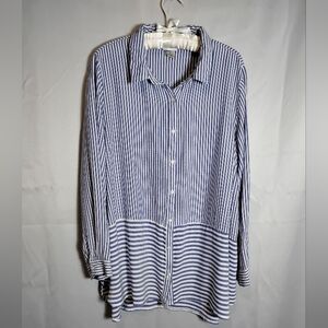 CJ Banks Blue and White Striped Blouse